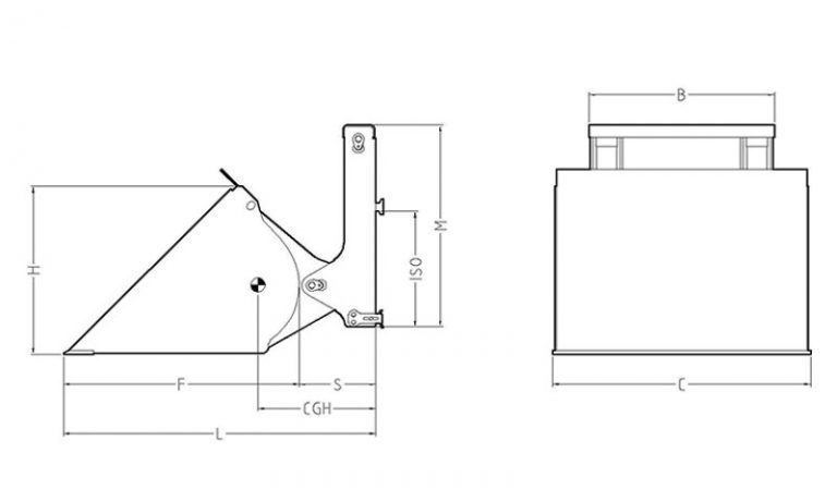 Godet hydraulique sur tablier